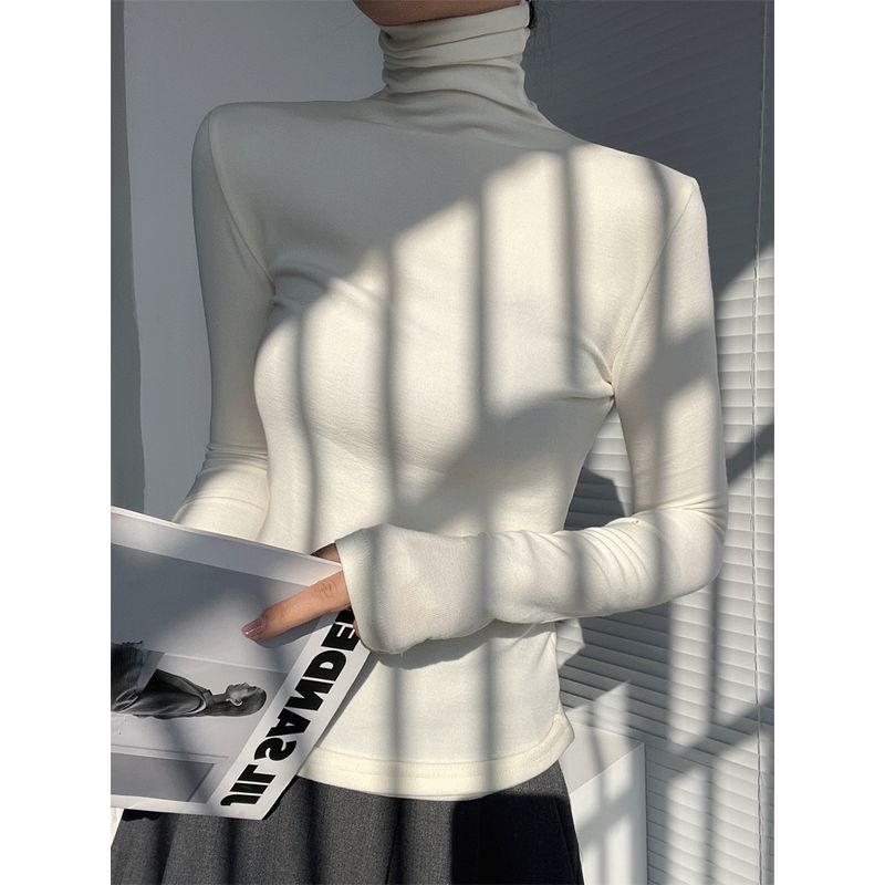 

Knitted plus Fluff Pile Collar Sanding Skin Long Sleeves Tops White S