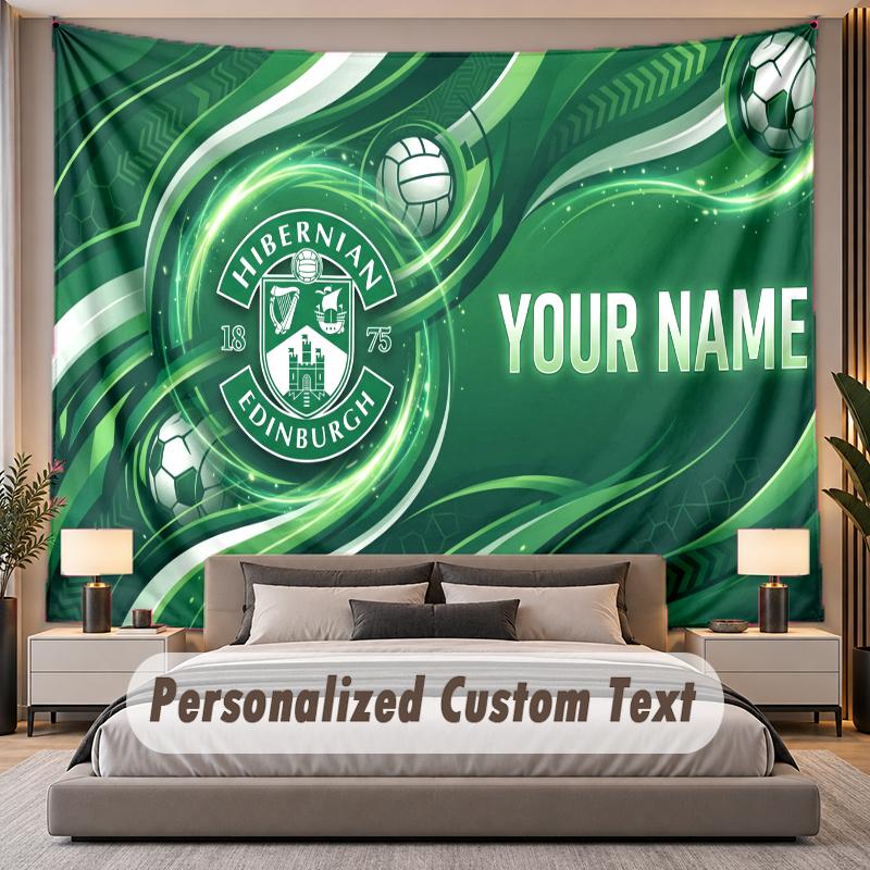Custom Name Text Tapestry Hibernian FC Personalized Polyester Wall Tapestry For Bedroom And Room