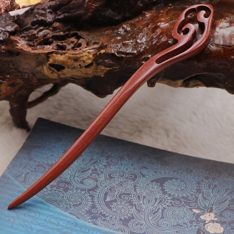 Modern & Ancient Style Peach and Sandalwood Hairpins for Women - Wooden Hair Bun Pins, New Chinese Style