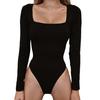 Women Bodysuit Solid Color Square Neck Slim Fit Sexy Lady Playsuit Daily Clothes