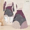 Women Plus Size Geometric Printed Two Piece Set 3 4 Sleeve Cardigan Sleeveless Round Neck Tie Waist Flared Dress
