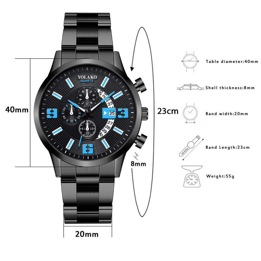 Casual Fashion Watches for Men Stainless Steel Calendar Quartz  Digital Watch for Business Sports Running Work
