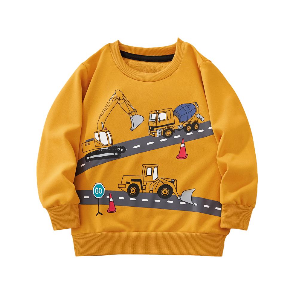 Kids  Cartoon Excavator Print Long Sleeve Hoodie for Fall/Winter 110cm