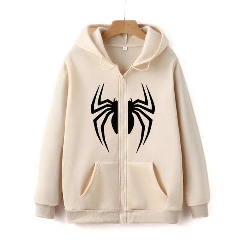 Spider Web Print Y2K Zipper Sweatshirt Streetwear Vintage Autumn Unisex Zip-up Hoodie Harajuku Fashion Spider Graphic Zip Hoody