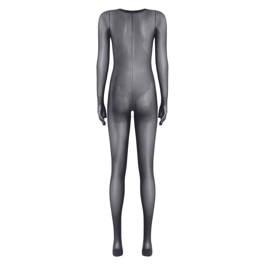 Dámský nylonový celotělový overal Jednodílné bodycon kombinézy Přiléhavý sexy kostým kočičí prádlo s dlouhým rukávem