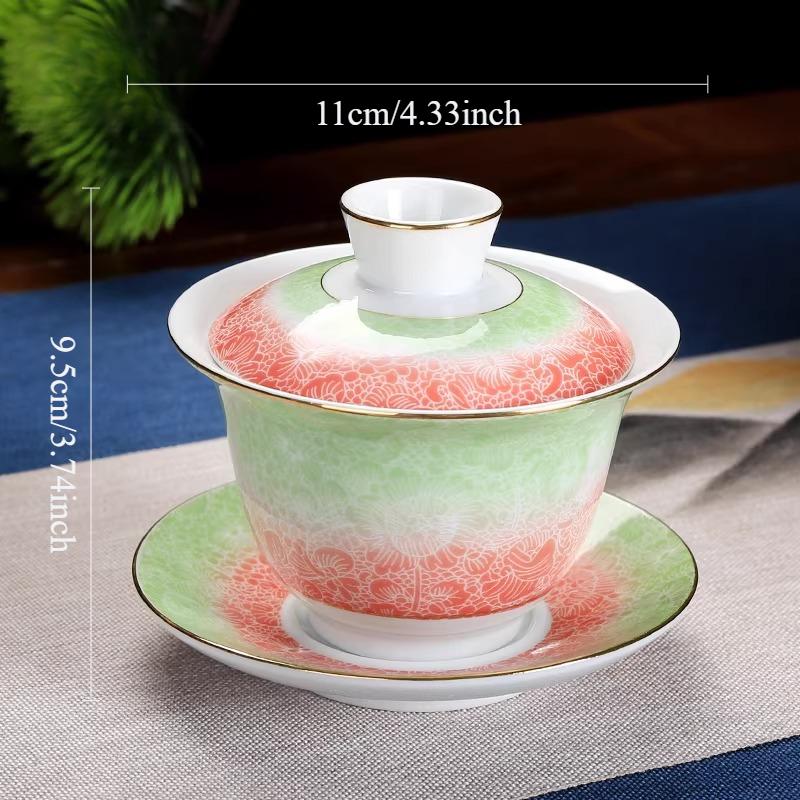 

180ml Ceramic Enamel Covered Bowl Household Tea Bowl Chinese Style Tea Maker with Lid Gradient Underglaze Colored Tea Cup