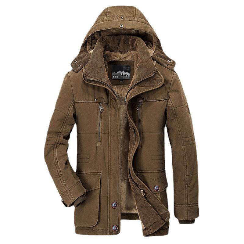 Men's Cotton-padded Clothes Winter Medium and Long Velvet Thickened Cotton-padded Clothes  Middle-aged and Young Leisure Warm Cotton-padded Jackets
