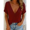 IHUASU Women's Fashion Casual Solid Color Print Short Sleeve V Neck Blouses & Shirts