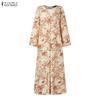 ZANZEA Abito Lungo Casual da Donna con Scollo Rotondo, Manica a 3/4, Stampa Floreale, Vestibilità Ampia