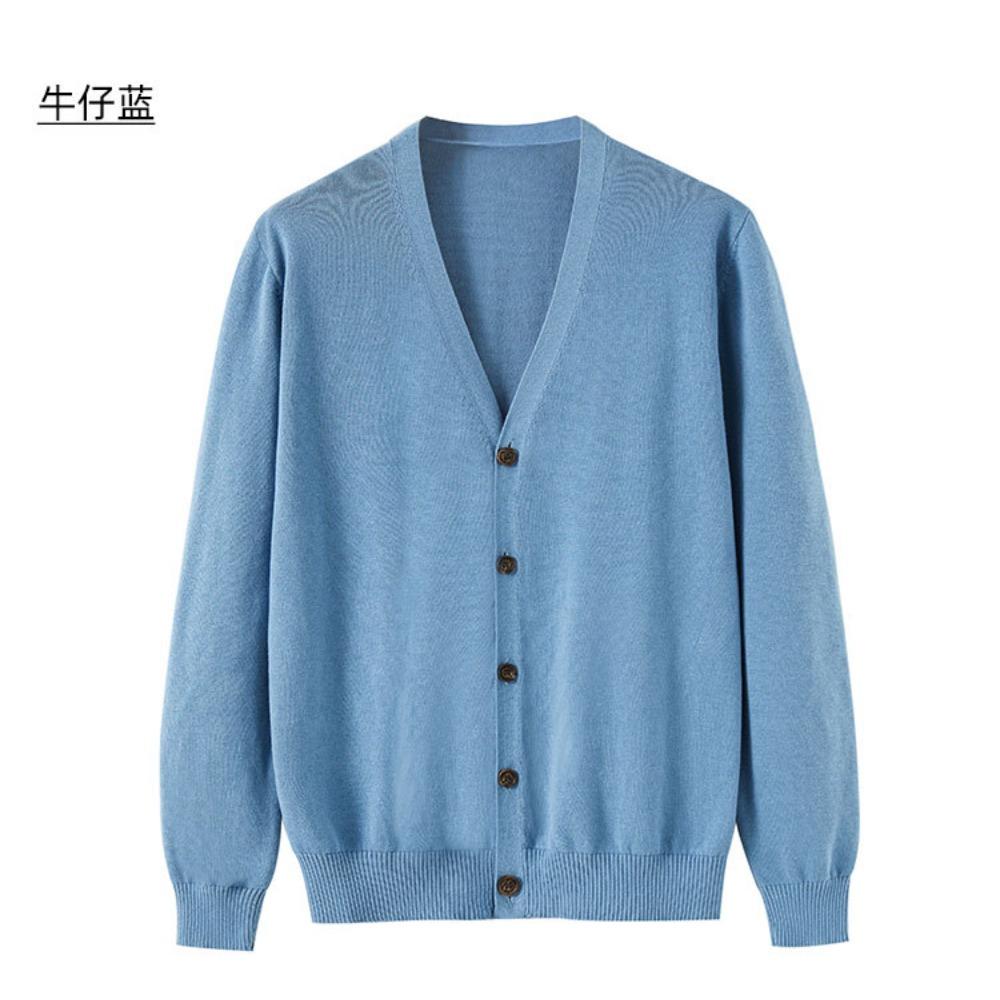 Men 100% Cotton V Neck Knit Cardigan, Slim Fit Long Sleeve Korean Style Casual Sweater Jacket for Autumn Winter