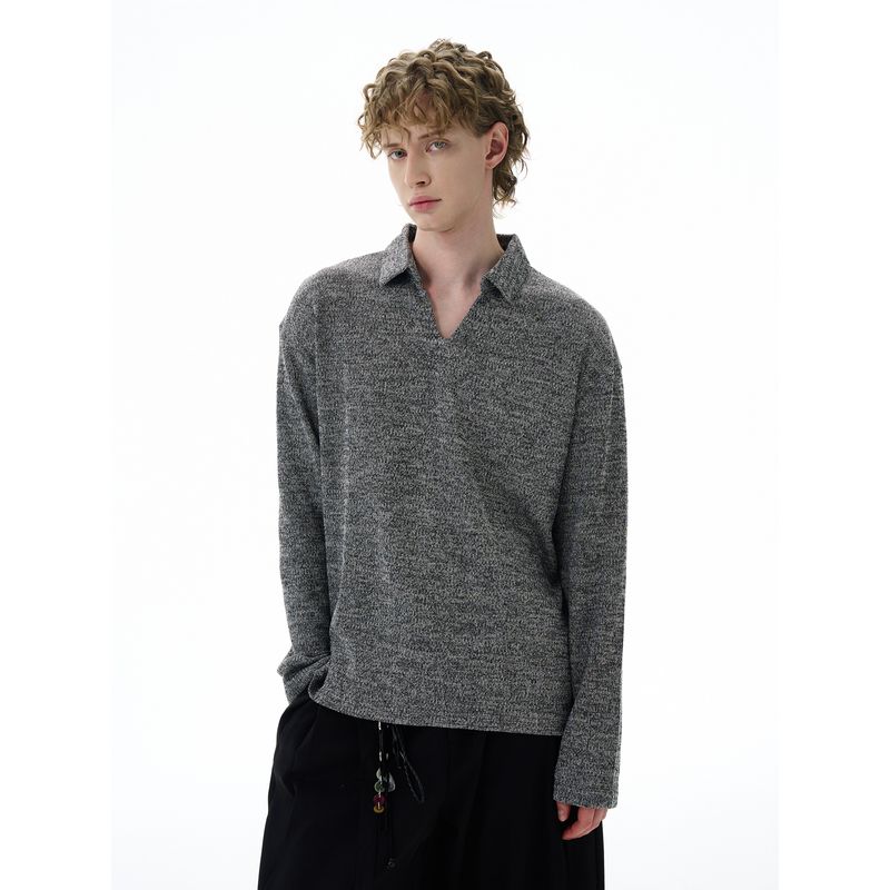 Kisko American Old Money Style Textured V-Neck Long-Sleeve Knit Top for Men and Women Cleanfit Casual Inner Wear Autumn