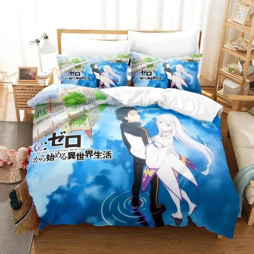 Anime ReZERO -Starting Life in Another World Bedding Set Printed Bed Set With Pillowcase Duvet Cover Soft Queen Super King Size