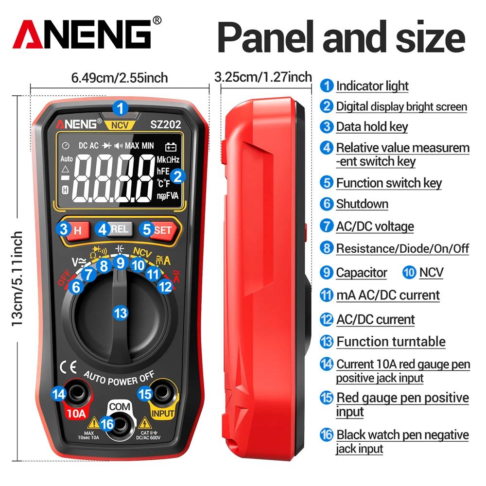 ANENG SZ202 Digital Multimeter Tester Tools 1999 Counts Buzzer AC/DC Voltage Tester 10A Current Meter Resistance Capacitor NCV