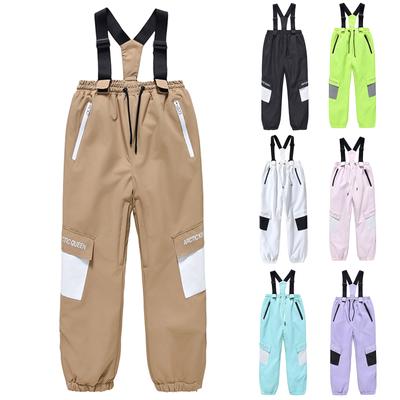 Detské lyžiarske nohavice jednofarebné Teplé, hrubé outdoorové športové Teplé vodeodolné lyžiarske nohavice s vreckovým popruhom