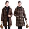 Women's Winter Hooded Plaid Cotton Jacket: Thick, Warm, Mid-Length Coat with Plus Velvet Lining