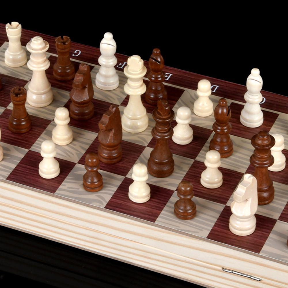 3 In 1 Wooden Chess Checkers Backgammon Set Portable Wooden Chess Set for Adults Kids