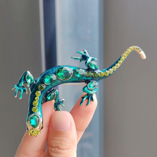 Vintage Reptile-shaped Brooch Exquisite Faux Crystal Pin Animal Shape Men Clothes Badge