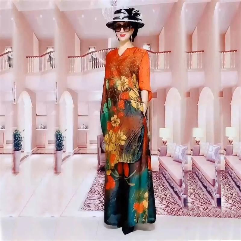 Completi Estivi Set Pantaloni Larghi in Seta Completo Primaverile da Donna Moda Occidentale in Seta Completo Elegante Due Pezzi da Donna