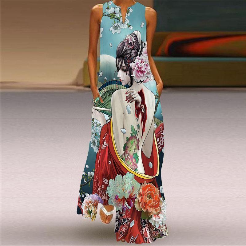 Red Tulip Flower Dress Travel Photo Stage Show Tall V-neck Dress Summer Thin Skirt