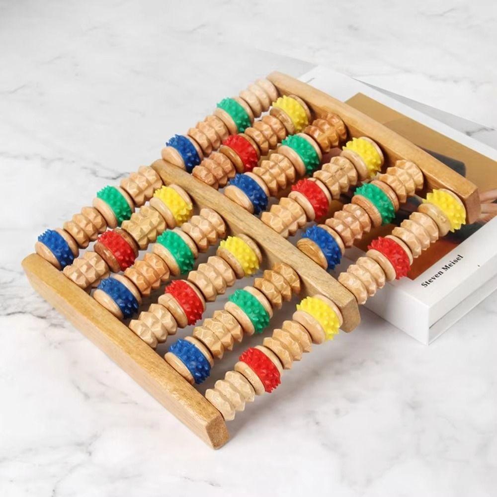 5/6 Row Foot Massage Roller Colorful Foot Shiatsu Roller Wooden Foot Massager  Household