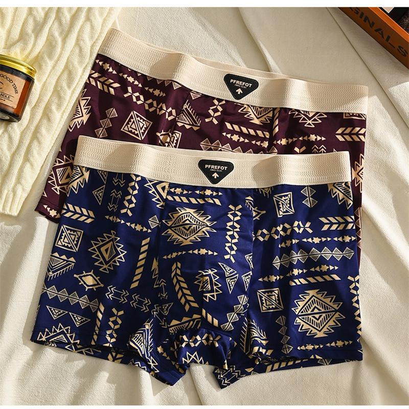 5 Pieces Men's Ice Silk Underwear Comfortable Boxer Briefs Teenager Retro Underpants Breathable Printing Boxers