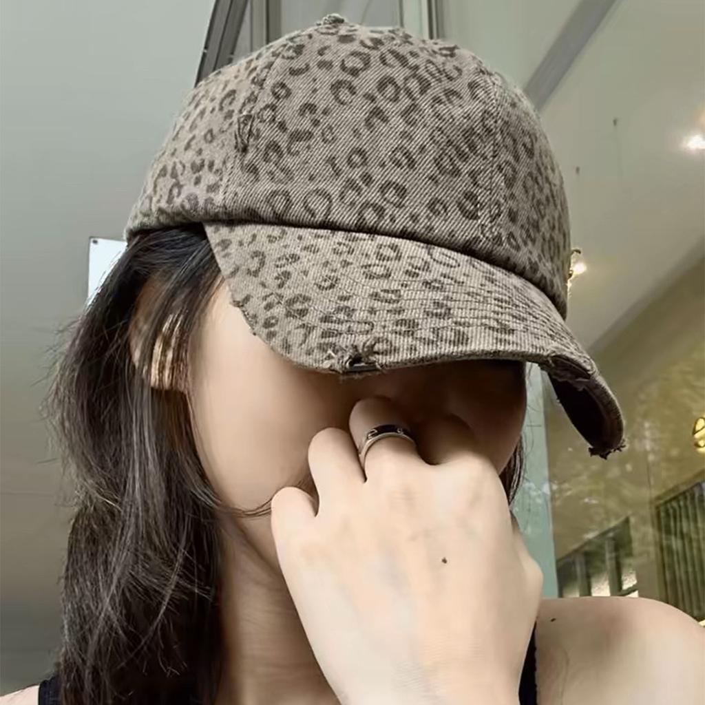 Classic Retro Leopard Print Ripped Wind Baseball Cap Men'S And Women'S Sunshade Personality Retro Hottie Cap