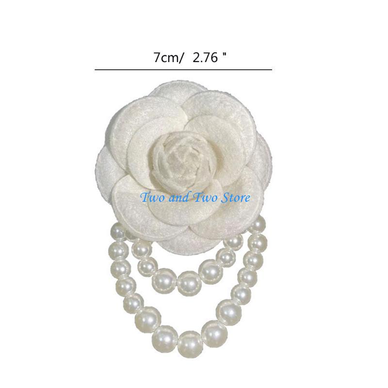 HX6F Vintage Camellia Brooches for Woman Buckle Pin Wedding Hand Flower Pearl Brooch Pin Fashion Clothing Jewelry Accessories