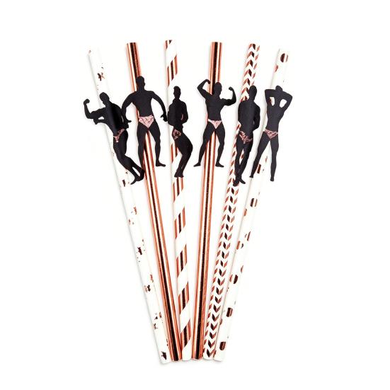Muscle Man Party Straws Disposable Paper Straws with Bodybuilder Silhouette 6pcs G