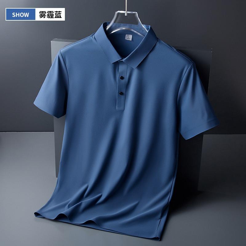 Men Seamless Solid Color Light Business Breathable Short Sleeve Polo Shirt