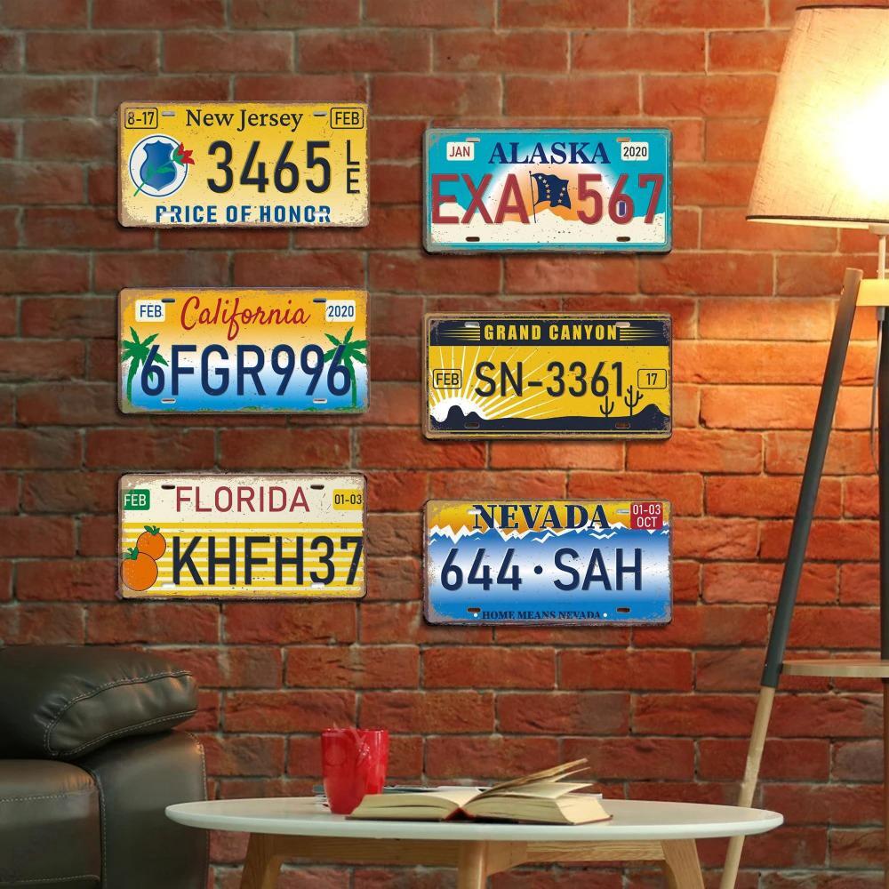 Poster de epocă Placă Statelor Americane Semne de tablă din metal Florida California Texas Hawaii Placă de înmatriculare Club Bar Garage Decor de perete