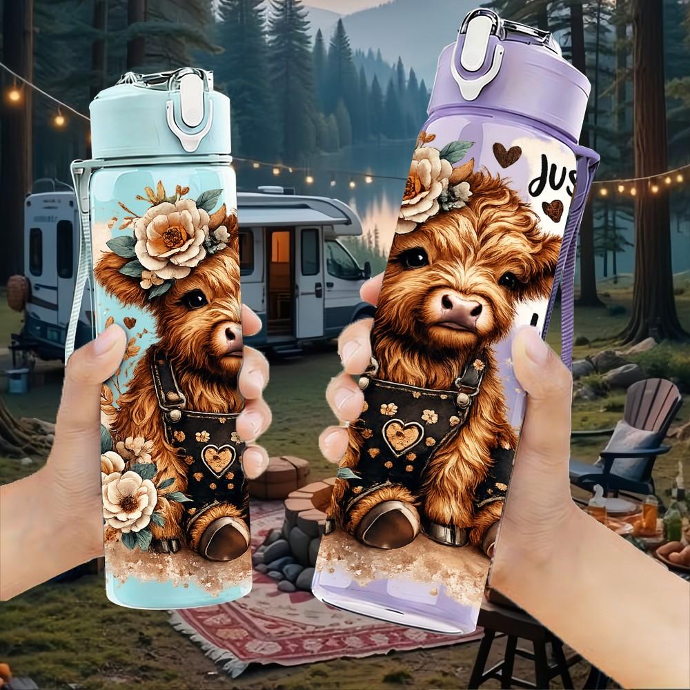 1PC Bear Thankful Quote Print 750ml Color Plastic Sports Water Bottle Leakproof Flip Straw Lid Suitable for Sports Office Home Use