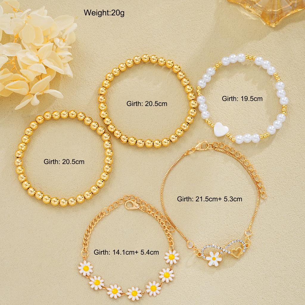 5Pcs/Set Bohemian Daisy Flower Heart Bracelets Sets for Women Vintage Gold White Color Crystal Infinity Symbol Bracelets Jewelry