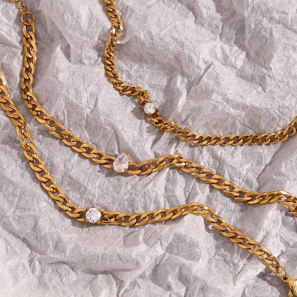 MamacitaSlay NK Figaro Chain Grinding Cuban Chain  Round Drop Zircon Stainless Steel Bracelet 18K Gold Plated Jewelry For Women