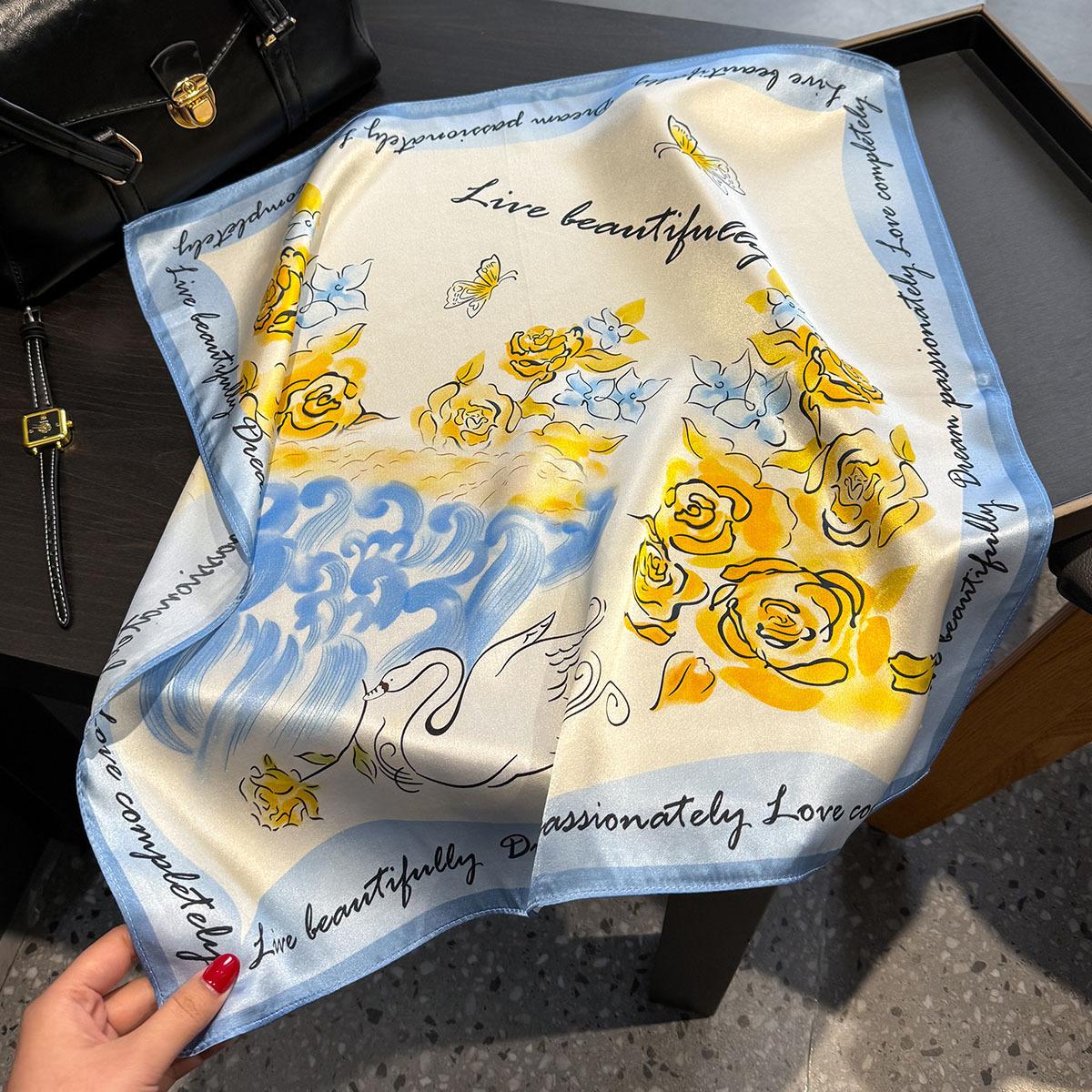 

100% Натуральный Шелковый Шарф Женский Шейный Волосы Фуляр Квадратный Платок Повязка Бандана Мода Новый Хиджаб Принт Пончо Шарфы Пашмина Real Silk 53x53cm