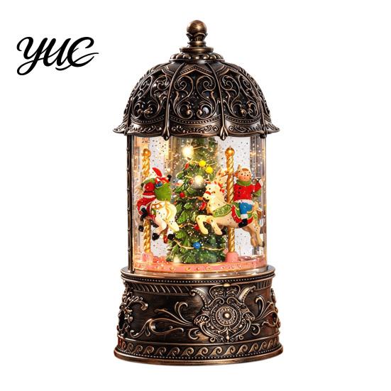 Winter Wonderland Home Decor Christmas Snow Lantern, Lighted Lantern with Music Swirling Glitter, Box Ornament USB /Battery Operated Decorative