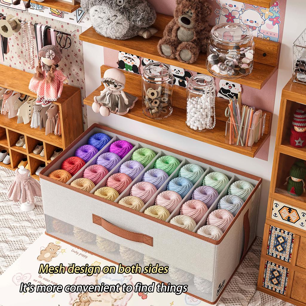 1pc Handmade Divided Compartments Fabric Storage Box Large Capacity Space-Saving Organizer for Yarn Crochet Supplies Desk Craft