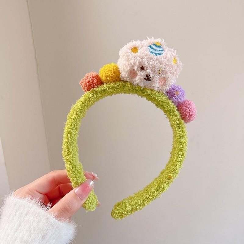 Handmade Fluffy Bear Headband Autumn Winter Plush Wash Face Hair Band Colorful Cartoon Hair Accessories
