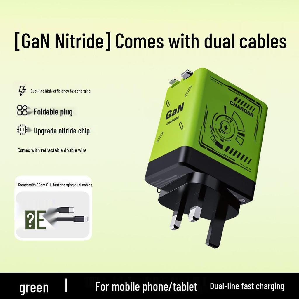 120W GaN Charger with Retractable Cable for Fast Charging Huawei and Apple Phones
