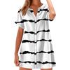 Women Fashion Casual V-neck Short Sleeve Button Stripe Print Dress