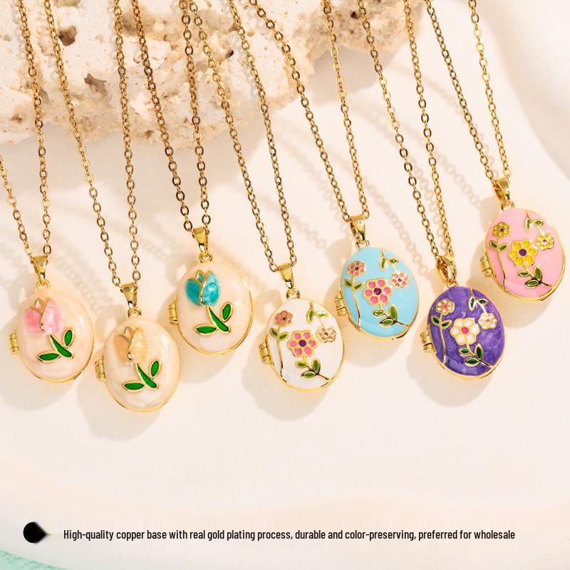 Stunning Retro Enamel Photo Album Necklace with Clavicle Chain for Women