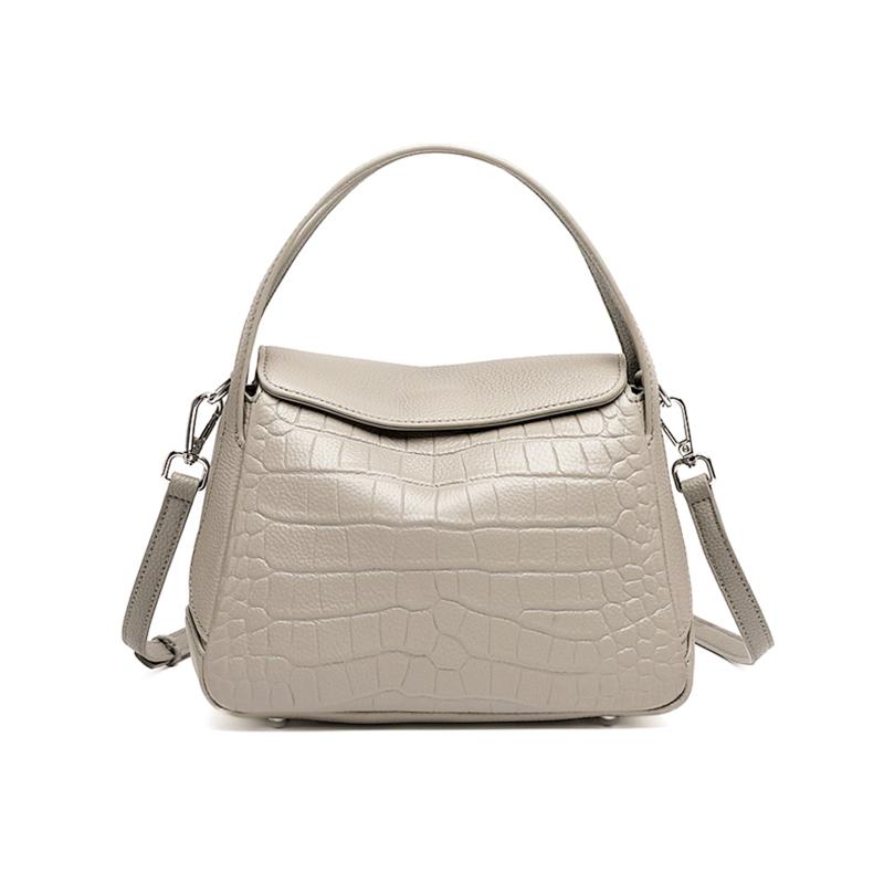 Burminsa Crocodile Pattern Genuine Leather Tote Handbag for Women Luxury Designer Top Flap Shoulder Crossbody Bag
