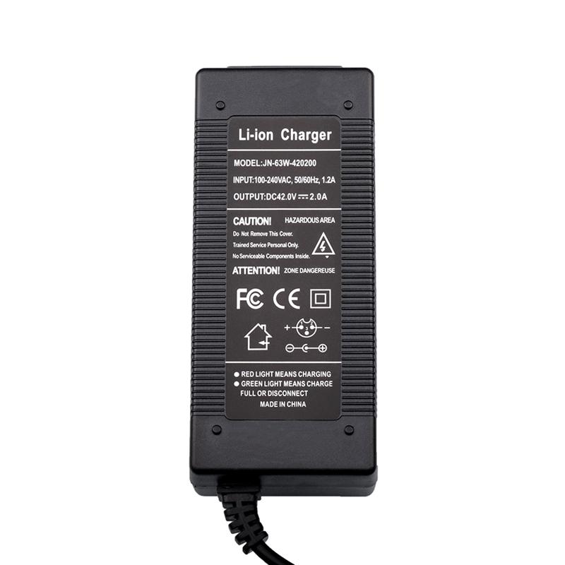 36V 2A Lithium-Batterieladegerät für 42V 2A 10er-Serie Li-Ionen-Akkupack Geräuschloses Ladegerät DC 5.5*2.1MM Stecker 3P GX12 Stecker DC 8MM