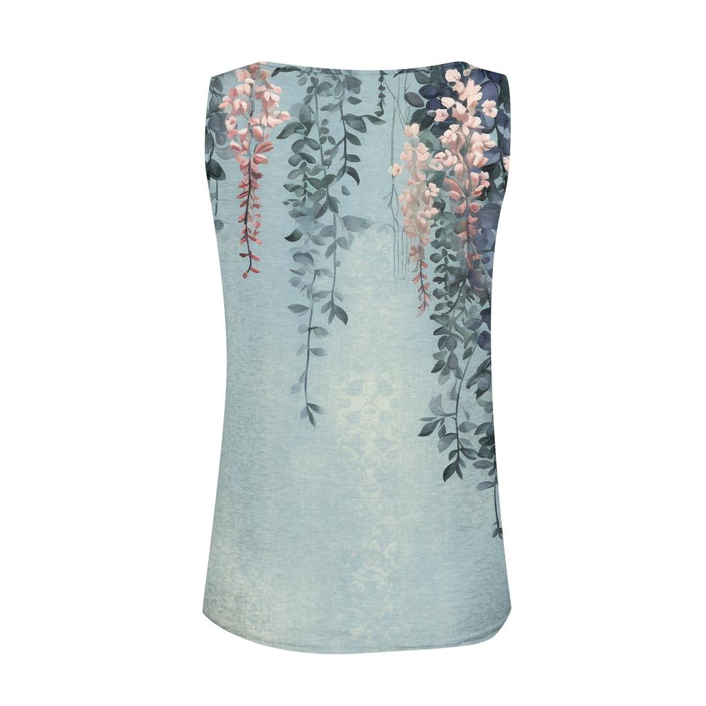 Bayan Tank Top V Yaka Temel Rahat Baskı Dökümlü Yaz Kolsuz Derin Yan Kesim Kadınlar için Tops