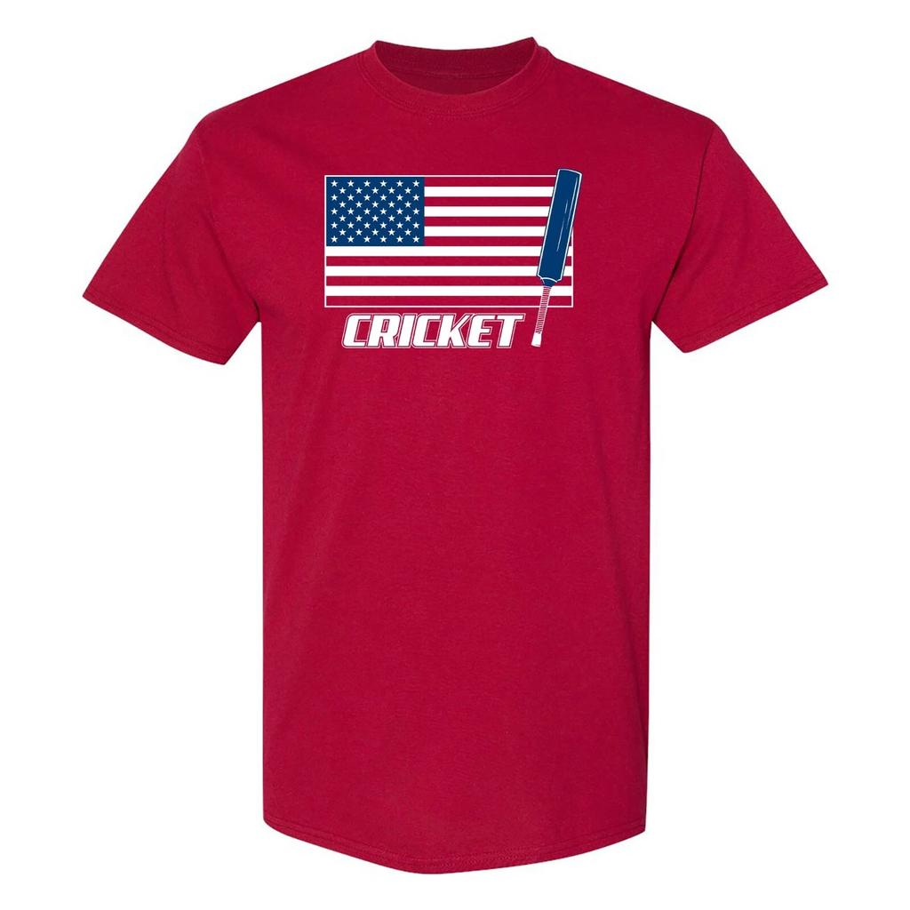 Cricket USA Flag Bat T-Shirt - Cardinal