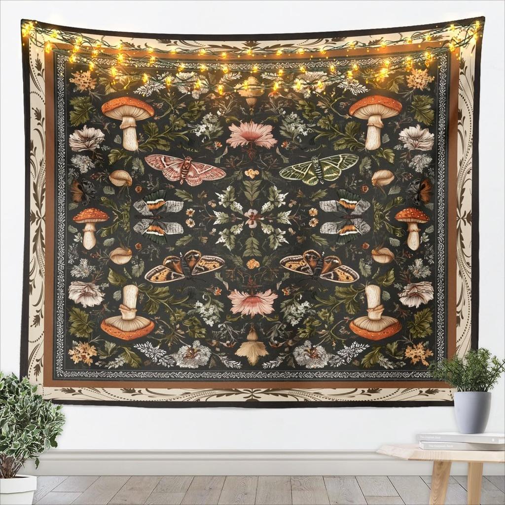 Halloween Boho Moth Tapestries Gothic Nature Wall Tapestry Boho Exotic Vintage Floral Black Wall Art For Kids Teens Youth Women