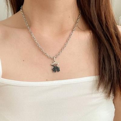 Surgical Steel Teddy Bear Pendant, Thick Necklace Chain, Surgical Necklace, Fashion Necklace