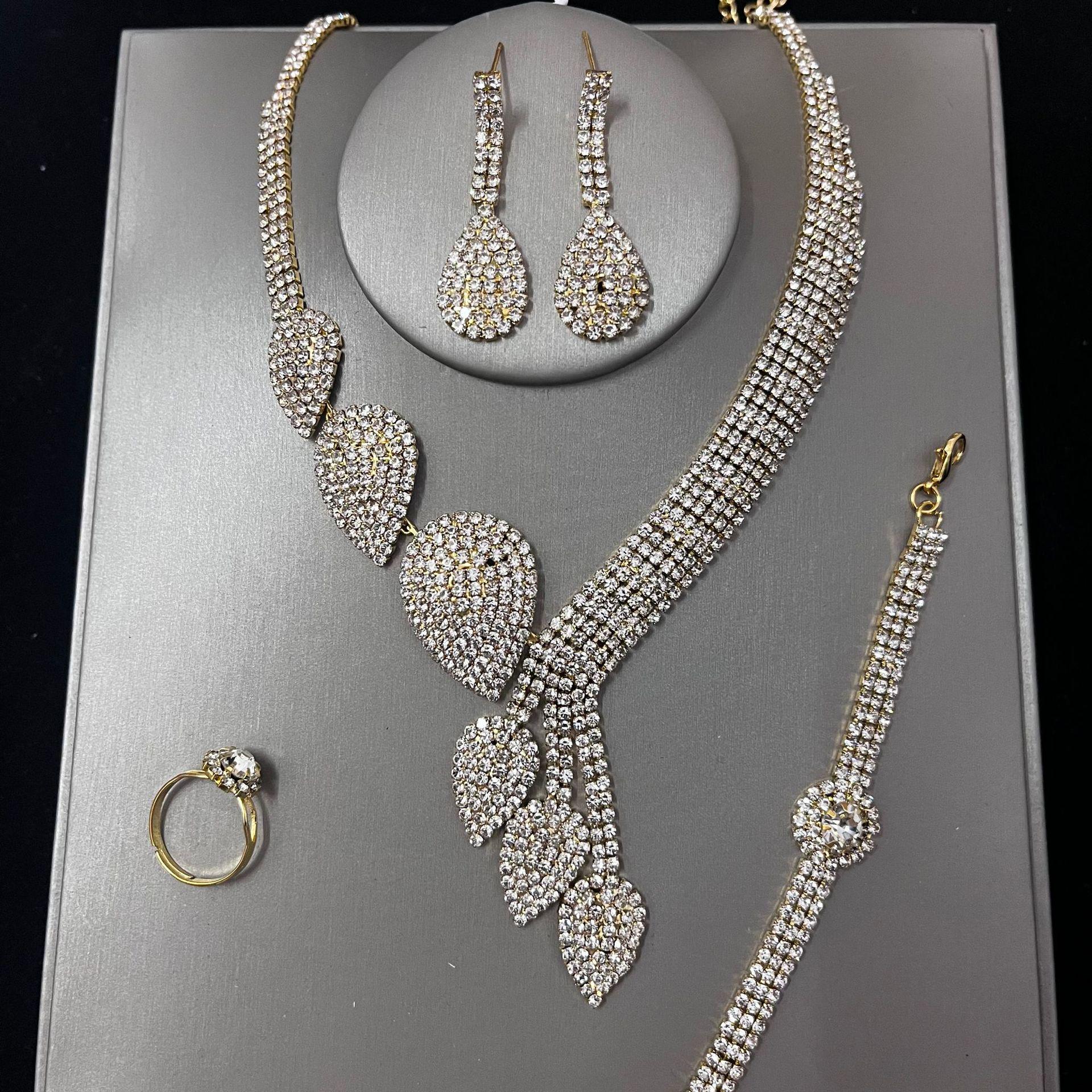 Women s Rhinestone Water Drop Necklace Set - European & American Bridal Jewelry (Four Pieces)