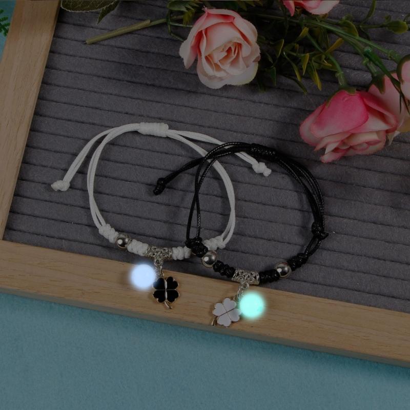 2 Pcs Braided Rope Bracelet Luminous Bead Charm String Bracelet Adjustable Friendship Couples Bracelets Jewelry