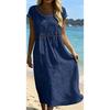 JPNTKY Fashion Summer Spring  Solid Color Print O-Neck Short Sleeve Casual Dresses