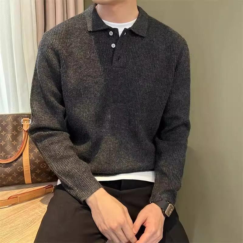 

Men s Polo Shirt: Casual Light Luxury, Solid Color, Fine Stripe Knit for Autumn/Winter 3XL [165-180 lbs] темно-сірий